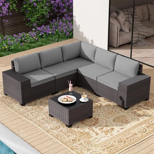 Miniatura 47 de Gotland Juego de muebles de patio de 8 piezas con mesa con fogón, muebles de ratán para exteriores para todo tipo de clima con respaldo alto de 2