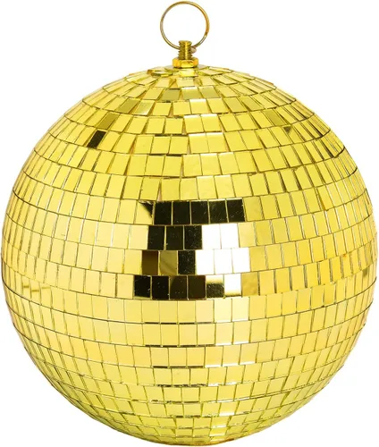 DJBoomy Bola de discoteca de espejo colgante de 8 pulgadas: bolas de discoteca doradas, bola de espejo con anillo colgante para decoración de Dorado