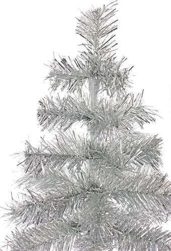 Miniatura 2 de Árbol de Navidad de mesa pequeño de 18 pulgadas, ramas de plumas de oropel artificial clásico para interiores y exteriores, soporte de base de Plata