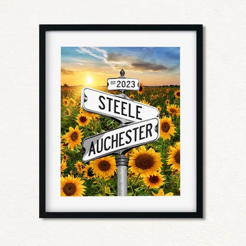 Póster de lienzo con nombre personalizado, letrero de calle vintage, regalos de amor, encrucijada, boda, fecha, nombres, letreros de calle, póster