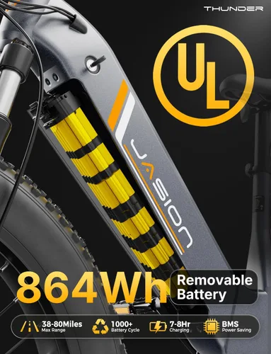 Miniatura 4 de Jasion Bicicleta eléctrica Thunder/PRO/ST, 2000 W/1800 W Peak Ebikes para adultos, neumático de grasa de 26 pulgadas, mejor bicicleta eléctrica