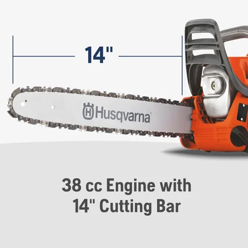 Miniatura 2 de Husqvarna Motosierra de gas Mark III de 120 cc, motor X-Torq de 2 ciclos, motosierra de 14 pulgadas con engrasador automático, para corte de madera