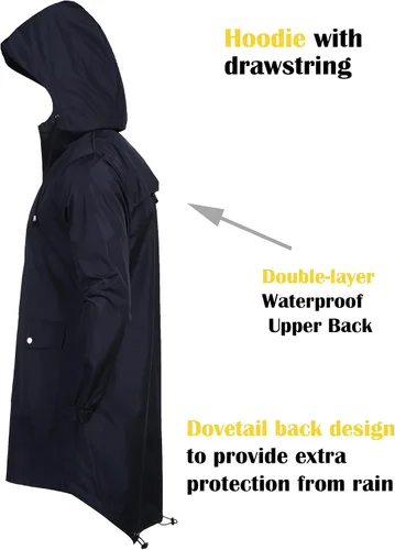 Miniatura 6 de COOFANDY Chubasquero largo para hombre, chaqueta impermeable para exteriores, con capucha
