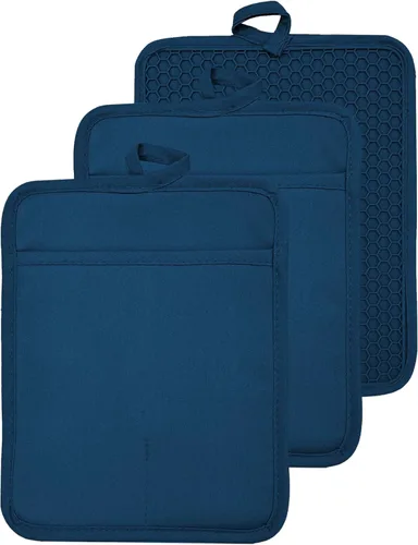 Miniatura 22 de Soporte para olla de horno con bolsillo, de algodón, resistente al calor, para cocina, almohadilla caliente, guantes de horno para cocinar y Gris