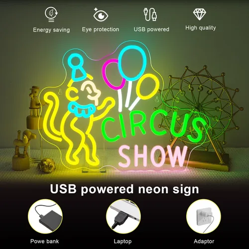 Miniatura 4 de Lucunstar Letrero de Neón LED de Mono Letrero de Circo LED con Payaso y Globos para Parque Temático Decoración de Carnaval LED para Restaurante