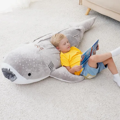 Miniatura 3 de Animal de Peluche Gigante de Tiburón Ballena Gris de 48 Pulgadas Tiburón Ballena Abrazable Peluche Almohada de Tiburón para Niños y Adultos, Regalo