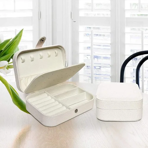 Miniatura 7 de Joyero de viaje para mujeres y niñas, pequeño organizador de joyas para aretes, anillos, collares, pulseras, estuche de joyería de doble capa