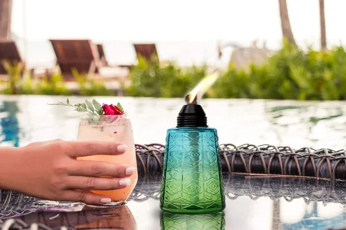 Miniatura 4 de Backyadda Elegantes linternas de cristal para tu mesa o patio con muchos colores para elegir. Juego de 3 linternas (azul caribeño)
