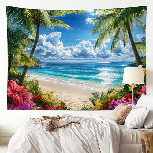 Miniatura 18 de LB Tapiz de hongos para colgar en la pared, luna y estrella en beige, tapiz de pared para dormitorio, estética de planta verde, arte de pared