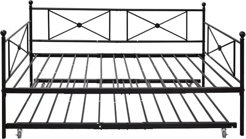 Miniatura 8 de Sofá cama con base de sofá cama nido con cabecero, soporte de listones de acero premium, base de colchón multifuncional, individual, negro