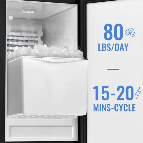 Miniatura 3 de Máquina comercial para hacer hielo debajo del mostrador, 80 libras/día con contenedor de almacenamiento de 25 libras, máquina de hielo integrada e