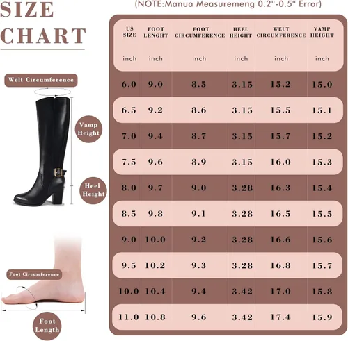 Miniatura 7 de DCMBLY Botas altas hasta la rodilla para mujer, tacón grueso, puntera completa, con cremallera lateral completa