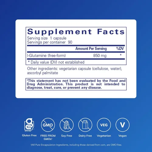 Miniatura 2 de Pure Encapsulations L-Glutamina 850 mg Suplemento para el apoyo inmune y digestivo, salud intestinal y reparación del revestimiento, impulso