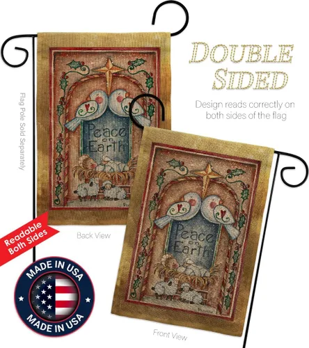 Miniatura 3 de Breeze Decor Juego de banderas con estacas de jardín de la natividad, cartel de arpillera para puerta, soporte para tumba, porche, tapiz al aire