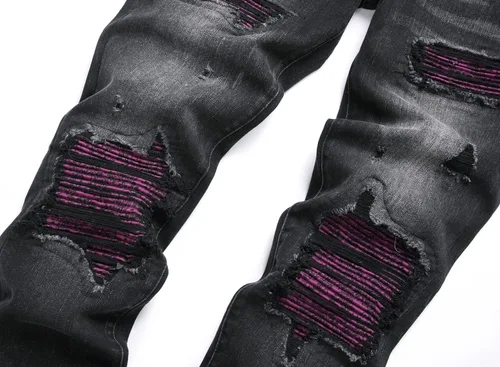 Miniatura 3 de XIMXIMMTIAN Jeans rectos de motociclista para hombre, desgastados, desgastados, ajustados, rectos