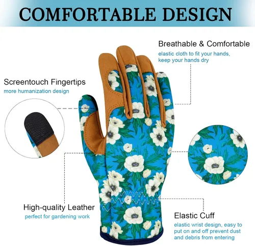 Miniatura 3 de Guantes de jardinería de cuero para mujer, guantes de jardín a prueba de espinas, guantes de trabajo para pantalla táctil, regalos ColorN
