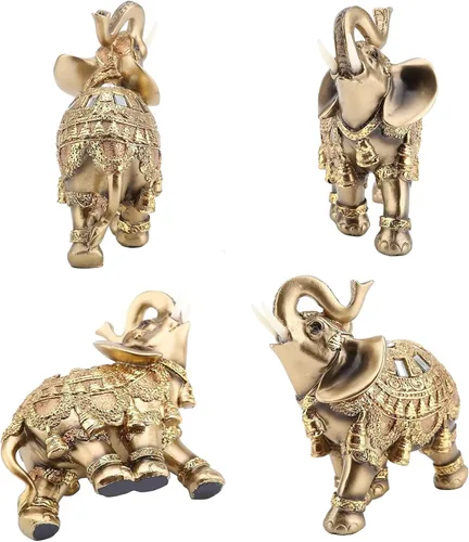 Miniatura 2 de Estatuas de elefante dorado, decoración del hogar de Feng Shui para sala de estar, figuras de elefantes, coleccionables, decoración de regalo