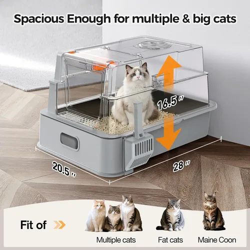 Miniatura 5 de XXXL Stainless Steel Litter Box with Lid,28" L x 20.5" W x 16.5" H Extra Large Cat Litter Box Enclosure for Large and Multi-Cats