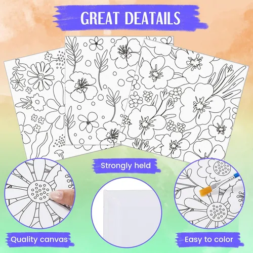 Miniatura 3 de Teling Kit de 12 lienzos estirados predibujados para adultos, pintura preimpresa, contorno de lienzo para bricolaje, recuerdos de fiesta, 6 x 6 x