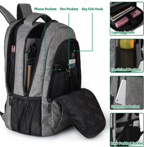 Miniatura 5 de MATEIN - Mochila de viaje para laptop, mochila empresarial antirrobo, delgada, resistente, puerto de carga USB, impermeable, para universidad o Gris