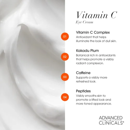 Miniatura 5 de Advanced Clinicals Bálsamo para Ojos con Vitamina C + Cafeína Crema Hidratante Facial Crema para Debajo de los Ojos para Mejorar la Apariencia