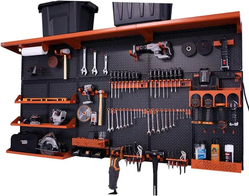 Miniatura 21 de OmniWall Weekend Warrior XL - Sistema de organización de pared de metal (negro/azul)