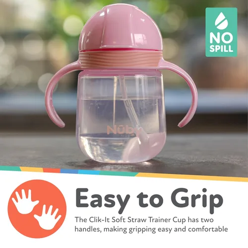 Miniatura 3 de Nuby No-Spill Clik-it - Vaso de silicona para niños pequeños (paquete de 2) de 8 onzas, vaso para sorber con popote con peso 360 para niños de 1 año