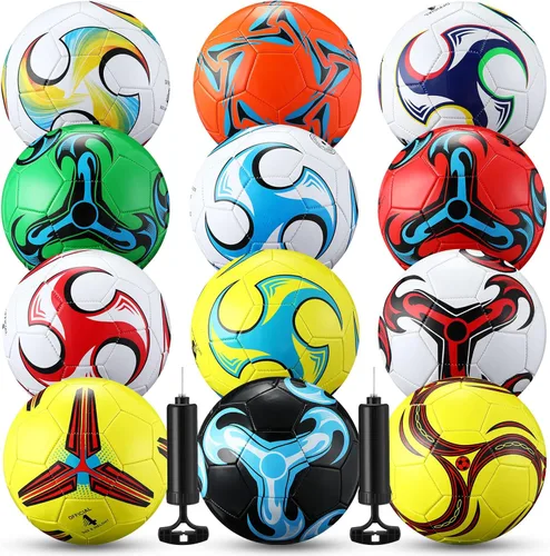 Lunmon 12 pelotas de fútbol a granel con 2 bombas, tamaño oficial, pelota de fútbol desinflada para interior y exterior, juego deportivo,