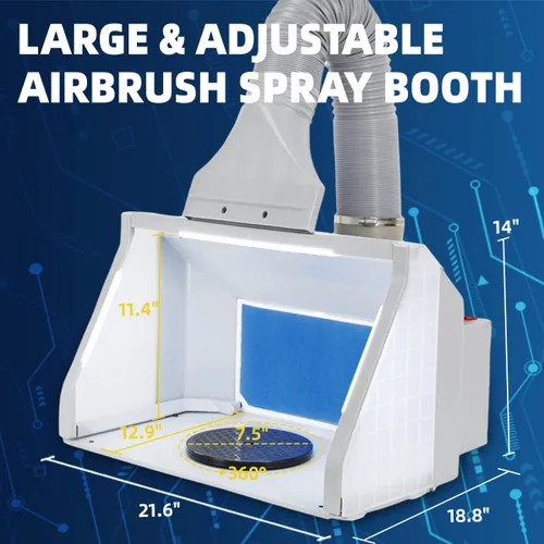 Miniatura 2 de Cabina de Aerógrafo OPHIR, Cabina de Pulverización de Aerógrafo con Dobles Ventiladores y Filtro, 3 Luces LED y 2 Perillas Ajustables, Cabina