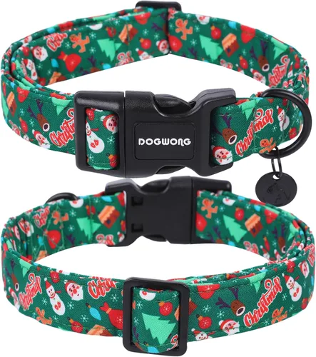 Miniatura 2 de DOGWONG - Collar de algodón para perro, de Navidad, verde, Santa Claus, duradero y suave, lindo collar de cachorro para perros pequeños, medianos