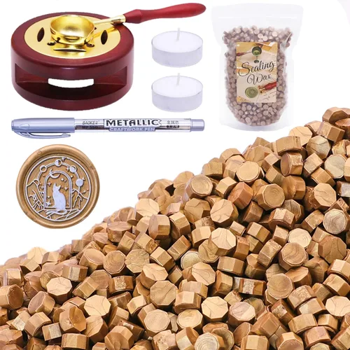 Miniatura 9 de SWANGSA Kit de cera de sellado, 1450 cuentas de cera de sellado, verde metálico, calentador de sello de cera, cuchara de cera, bolígrafo de sello