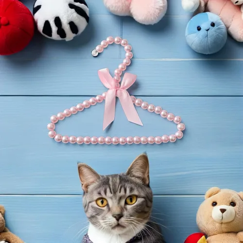 Miniatura 5 de 5 piezas de perlas rosadas pequeñas perchas de ropa con perlas de imitación con lazo de cinta para mascotas, perros, gatos, ropa de bebé