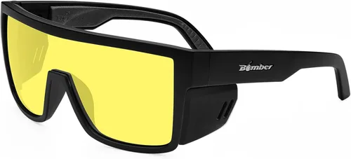 BOMBER Gafas Saftey para hombres y mujeres, lente de seguridad amarilla transparente, con marco cuadrado negro mate y forro de espuma
