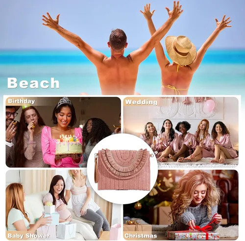 Miniatura 8 de Monederos de paja para mujer, bolso de paja para mujer, bolso de mano bohemio, bolso de mano de paja, bolso de playa para mujer, artículos