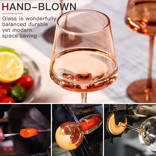 Miniatura 3 de Juego de 6 copas de vino sin tallo: vasos de vino de colores soplados a mano sin tallo: cristalería de color Venus de 15 onzas para vino