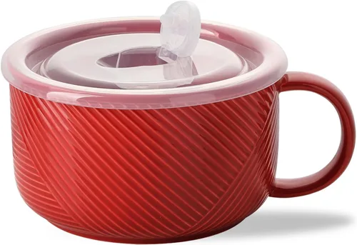 Miniatura 8 de Tazón de sopa de gran tamaño con asa: taza de sopa de cerámica de 38 onzas con tapa, apto para microondas, contenedor de almacenamiento de alimentos