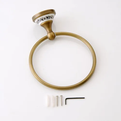 Miniatura 7 de Toallero de latón antiguo, soporte para toalla de mano para baño, accesorios de cocina, montaje en pared, diseño de porcelana Toallero de anilla