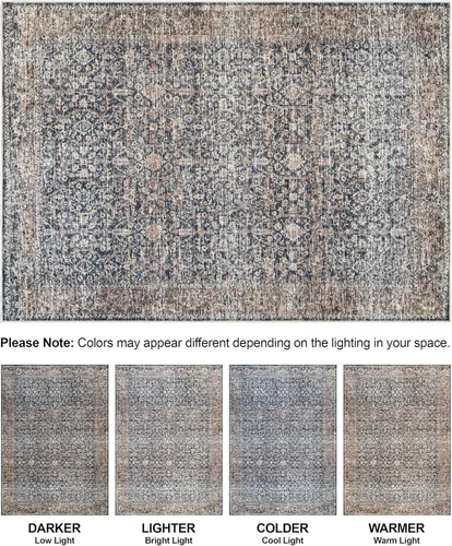 Miniatura 8 de Bloom Rugs Caria Alfombra de Pasillo Lavable Antideslizante de 10 ft - Azul Oscuro/Tostado Alfombra de Pasillo Tradicional para Entrada, Pasillo