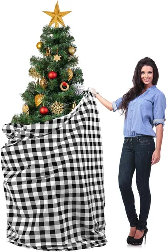 Teling Bolsa de almacenamiento para árbol de Navidad de 7.5 pies, bolsa de plástico para quitar y desechar (negro y blanco)