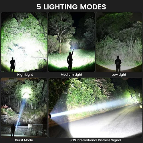 Miniatura 6 de Linternas recargables de alto lúmenes, 99,000 lúmenes, linternas LED superbrillantes con 5 modos e impermeable, potente linterna de mano