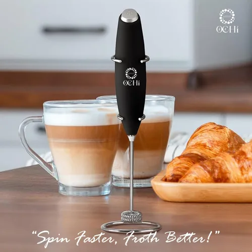 Miniatura 4 de OCHI Potente espumador de leche y batidor de huevos, potente espumador eléctrico de mano y batidor para café, lattes, capuchino, chocolate caliente