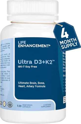 Life Enhancement Vitamina D3 K2 2000iu apoya la salud muscular y cerebral - Suplemento D3 K2 ayuda en el apoyo inmunológico y cardiovascular -