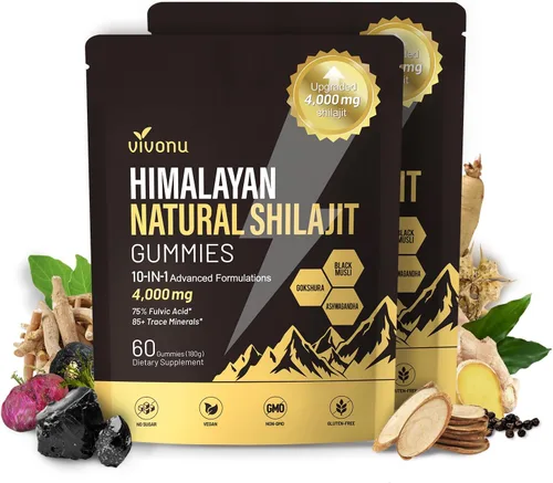 Miniatura 14 de Gomitas Shilajit, Shilajit para hombres y mujeres Fórmula 10 en 1 de alta potencia de 4000 mg con shilajit puro del Himalaya, Ashwagandha y 75%