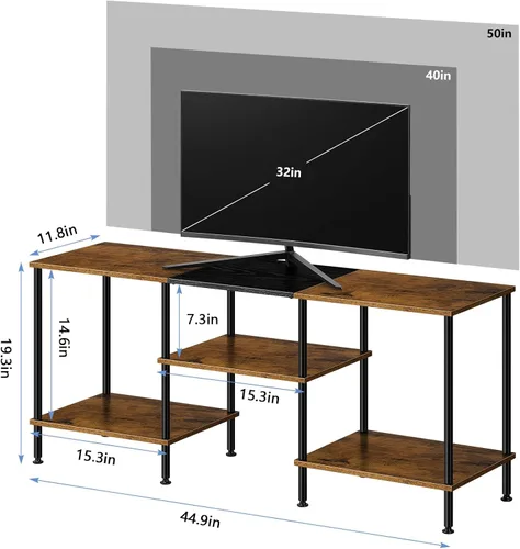 Miniatura 5 de OYEAL Soporte de TV para TV de 50 pulgadas, soporte de TV rústico para dormitorio con estantes de almacenamiento, centro de entretenimiento pequeño