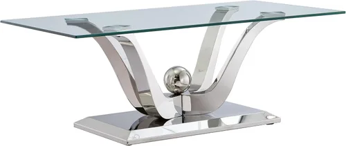 Miniatura 9 de Mesa de centro de cristal de lujo, mesa de centro de sofá de 47 pulgadas con marco de acero inoxidable dorado y parte superior de vidrio negro, mesa