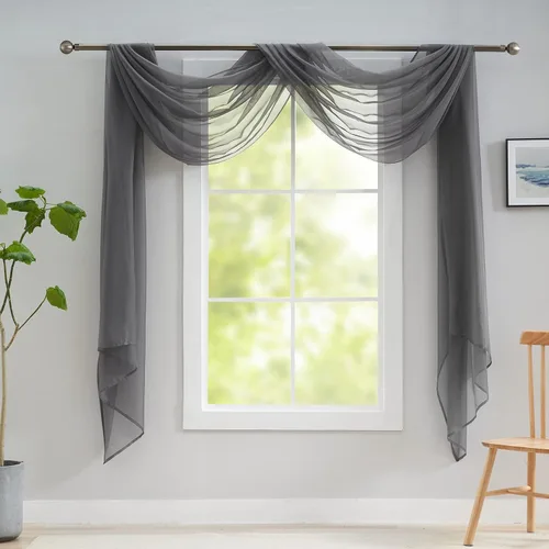 Miniatura 12 de Luvyohmee Cenefas de bufanda negras para ventanas, cenefa transparente de 144 pulgadas, cenefas transparentes para ventanas, tela para drapear