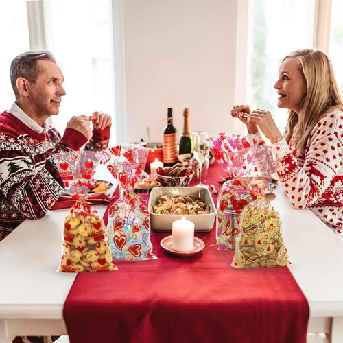 Miniatura 7 de ZMCINER 120 unidades de bolsas de celofán para dulces de San Valentín con lazos giratorios para fiestas y suministros de regalo Valentines