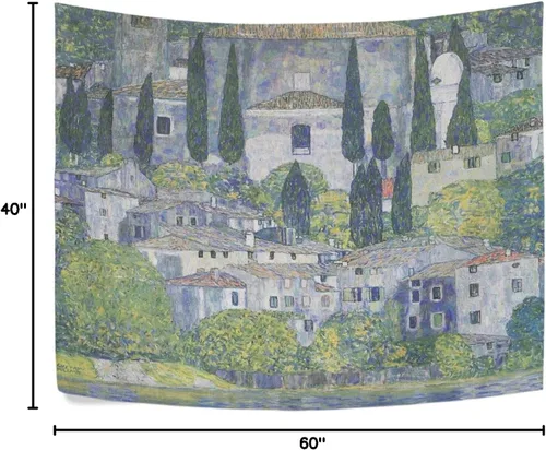Miniatura 8 de AHOMY Tapiz artístico de Gustav Klimt Church in Cassone, tapiz para colgar en la pared, paisajes naturales, tapices para sala de estar, dormitorio