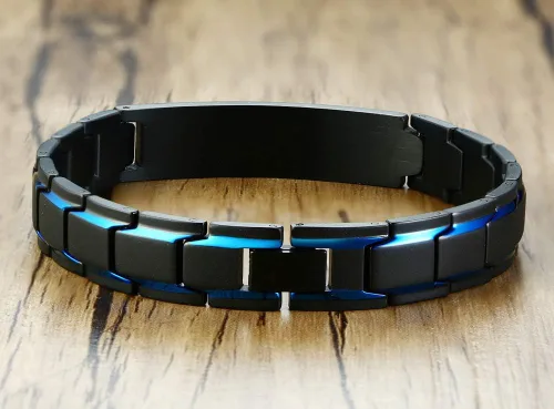 Miniatura 4 de VNOX Pulsera de eslabones de acero inoxidable personalizada para hombre, elegante pulsera de cadena de eslabones cuadrados de dos tonos