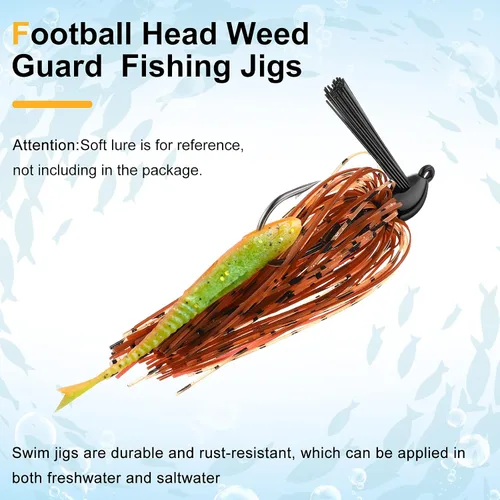 Miniatura 4 de Sumind Juego de 8 piezas de plantillas de pesca de lubina, plantilla de fútbol sin hierbas, kit de cabeza de fútbol de metal, faldas de silicona